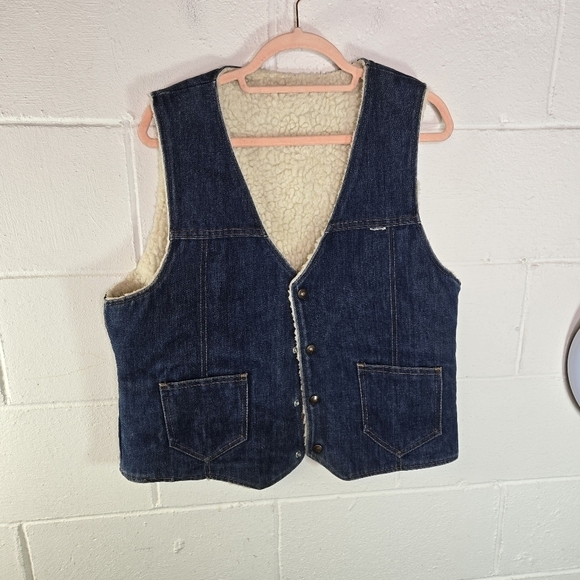 Vtg 70s Nelson blue jean denim fleece shearling vest - Picture 11 of 11